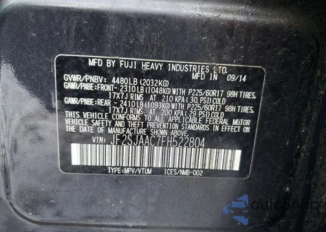 2015 Subaru Forester 2.5I z USA, uszkodzony, nr VIN JF2SJAAC7FH522804